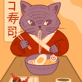 Кот в азиатской лапшичной