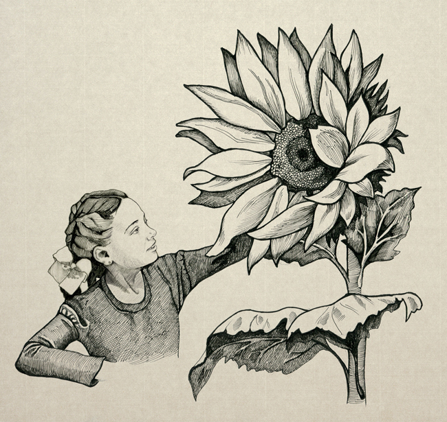 Девочка и подсолнух. (для этикетки)