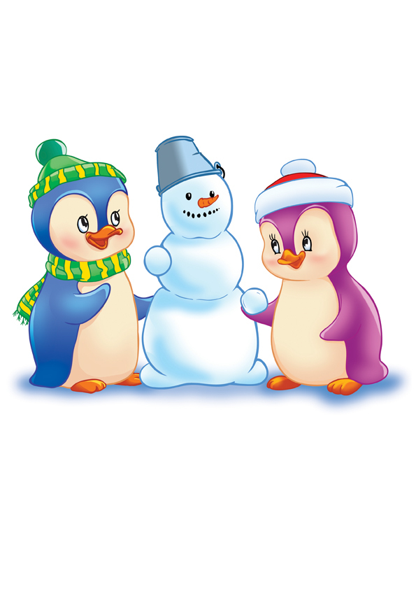 пингвинята и снеговик