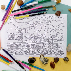 Раскраска Пейзаж Лето