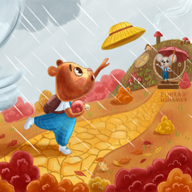 Непогода. Разворот для детской книжки-картинки "Ветерок"