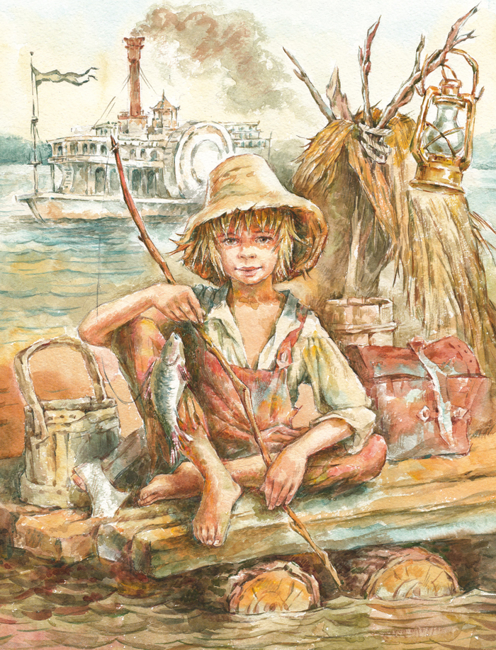 Приключения Гекльберри Финна, Марк Твен. Иллюстрация на обложку.