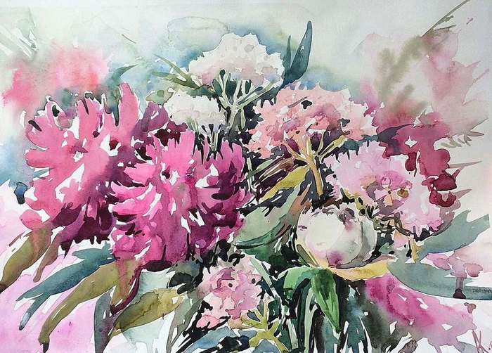 Этюд с пионами и садовой гвоздикой