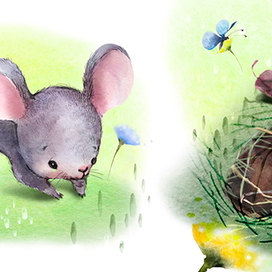 Мышонок бежит к норке