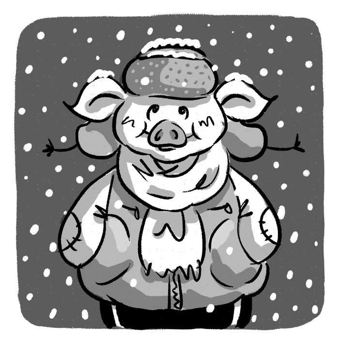 хрюша в снегопад