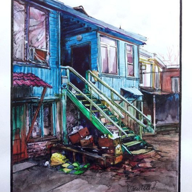 Графическая зарисовка "Двор. Краснодар. 2006г"