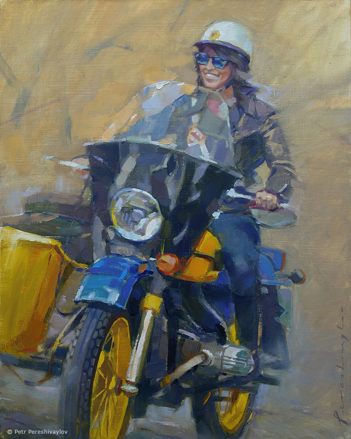Этюд с девушкой на мотоцикле