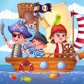 Иллюстрация для детских пазлов "Пираты" 