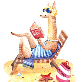 Лама на пляже