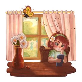 девочка и телефон