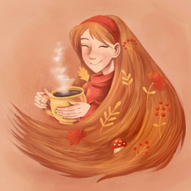 Осенняя девушка с кофе