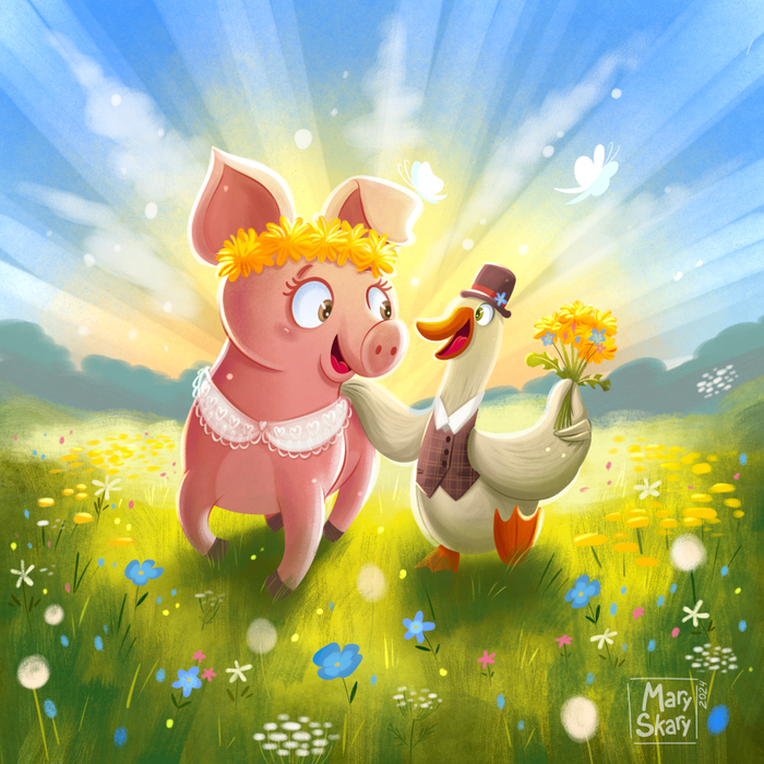 Поросенок и гусь