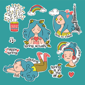 Весенние стикеры. Набор. 