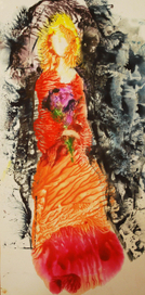 Монотипия. Дама с цветами. 