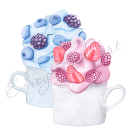 АКварельная иллюстрация мороженое в кружке