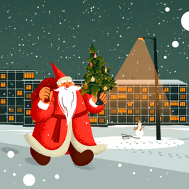 Новогодняя открытка в стиле flat