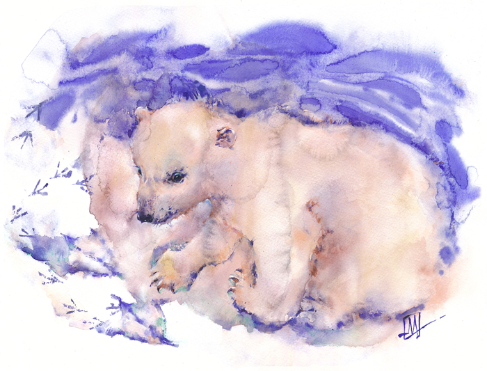 Первые шаги белого медвежонка