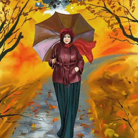 Идущая под зонтом (осень)