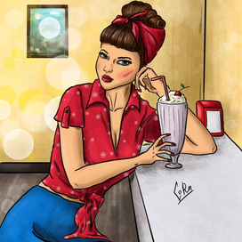 девушка с коктейлем