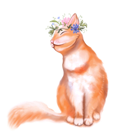 Рыжий кот в цветочном венке