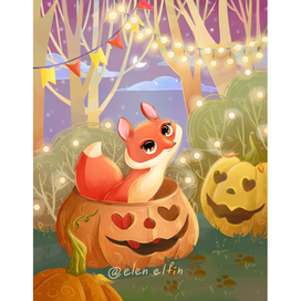 Лисёнок в лесу на Хэллоуин