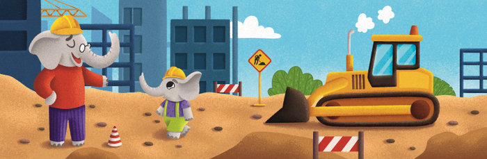 Слон и слоненок на стройке