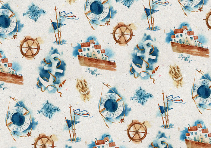 "Beach house" watercolor pattern