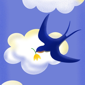 Ласточка с цветком