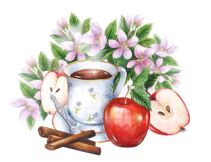 Этюд яблоки и чашка чая