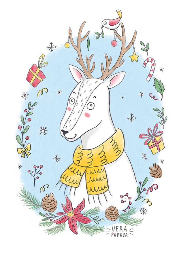 Новогодняя иллюстрация с оленем