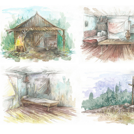 Эскизы декораций к к/ф "Юшка"