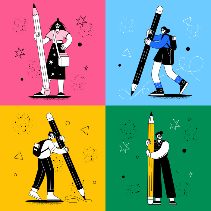 Студенты с карандашами