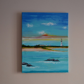 Картина маслом "Остров с маяком" 