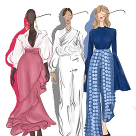 fashion illustration скетч три девушки 