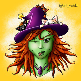 Zombie Witch portrait with cats