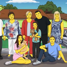 Портрет семьи в стиле Симпсонов