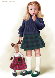 Девочка с игрушкой в шотладской юбке