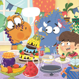 Иллюстрация к книге Olivia Haas "Opposites with a Dinosaur"