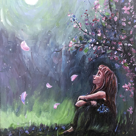 Девочка на полянке Лунная ночь Фэнтези 