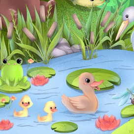 Пруд. Иллюстрация для детской настольной игры. 