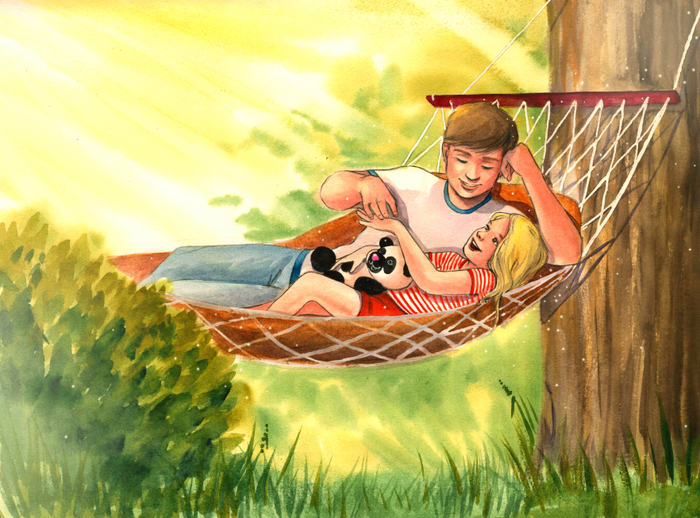 С папой в саду. Иллюстрация для книги М.иЮ.Беловых "Если пришла беда"