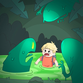 Книжная иллюстрация. Приключения в темном лесу. Болота