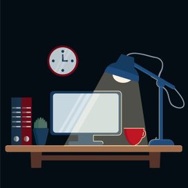 Векторная иллюстрация компьютерный стол с лампой.