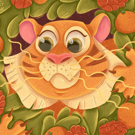 Рождественская иллюстрация тигра