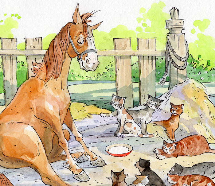 конь и кошки, фрагмент