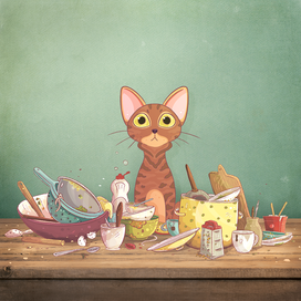 Посуда и кот