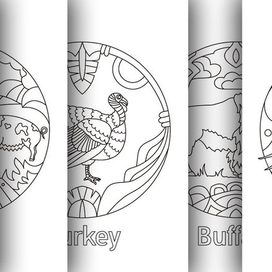 Фрагменты раскраски с животными на 50 страниц