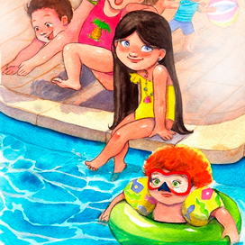 У бассейна.