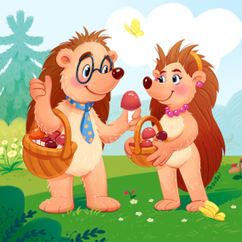 Семья ежат. Иллюстрация для книжки-малышки.