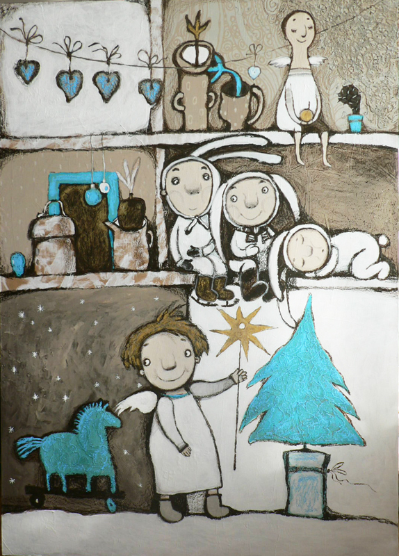 зайцы,елка и ангел